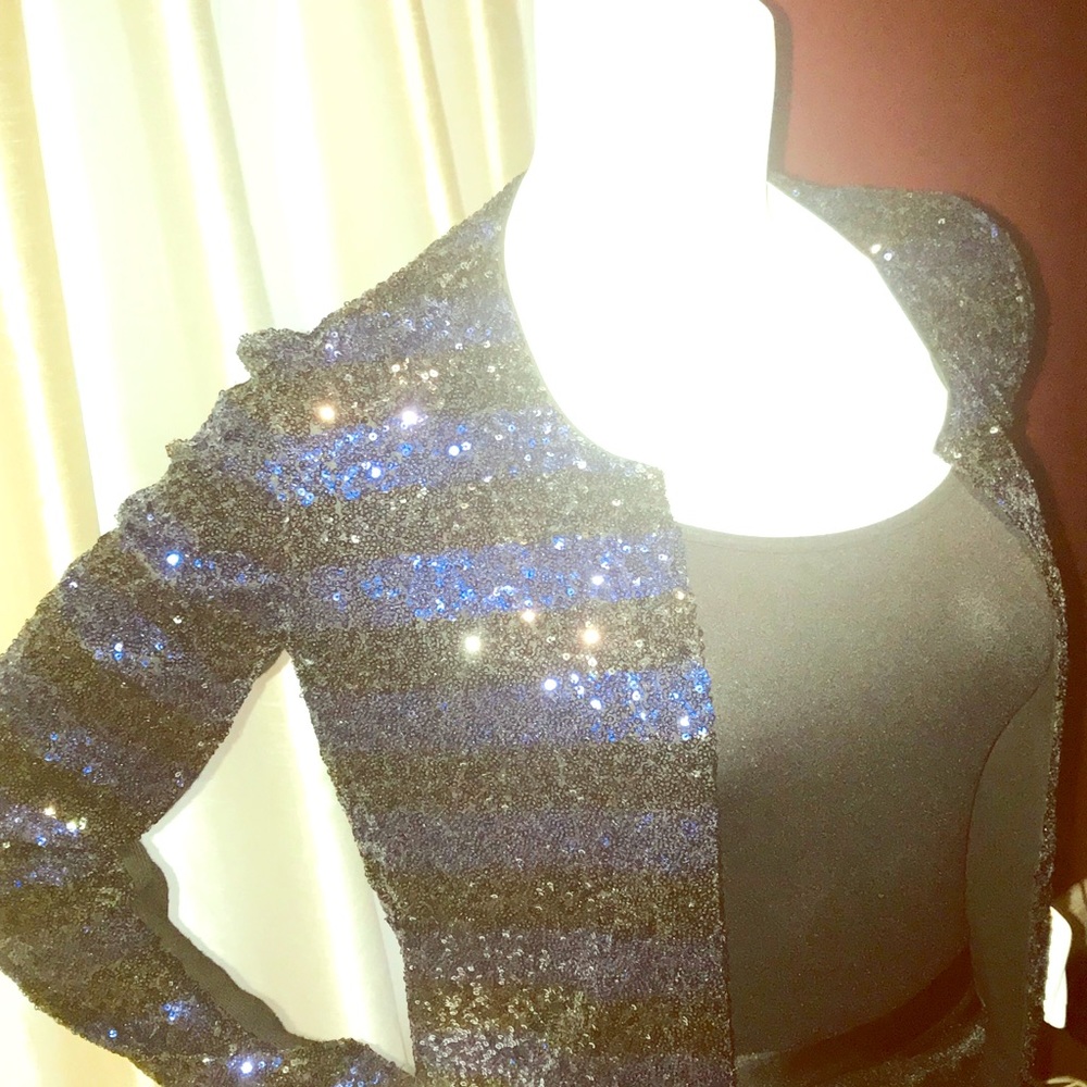 Sequin, Striped And Cropped Jacket. - image 1